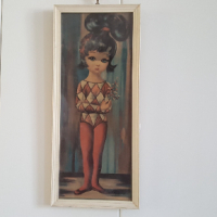 Kinderschilderijtje meisje met bloemen in hand